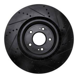 Mitsubishi Lancer Brake Rotor (1) - Front Left - R1 Concepts - Drilled & Slotted - Black - `08-`15